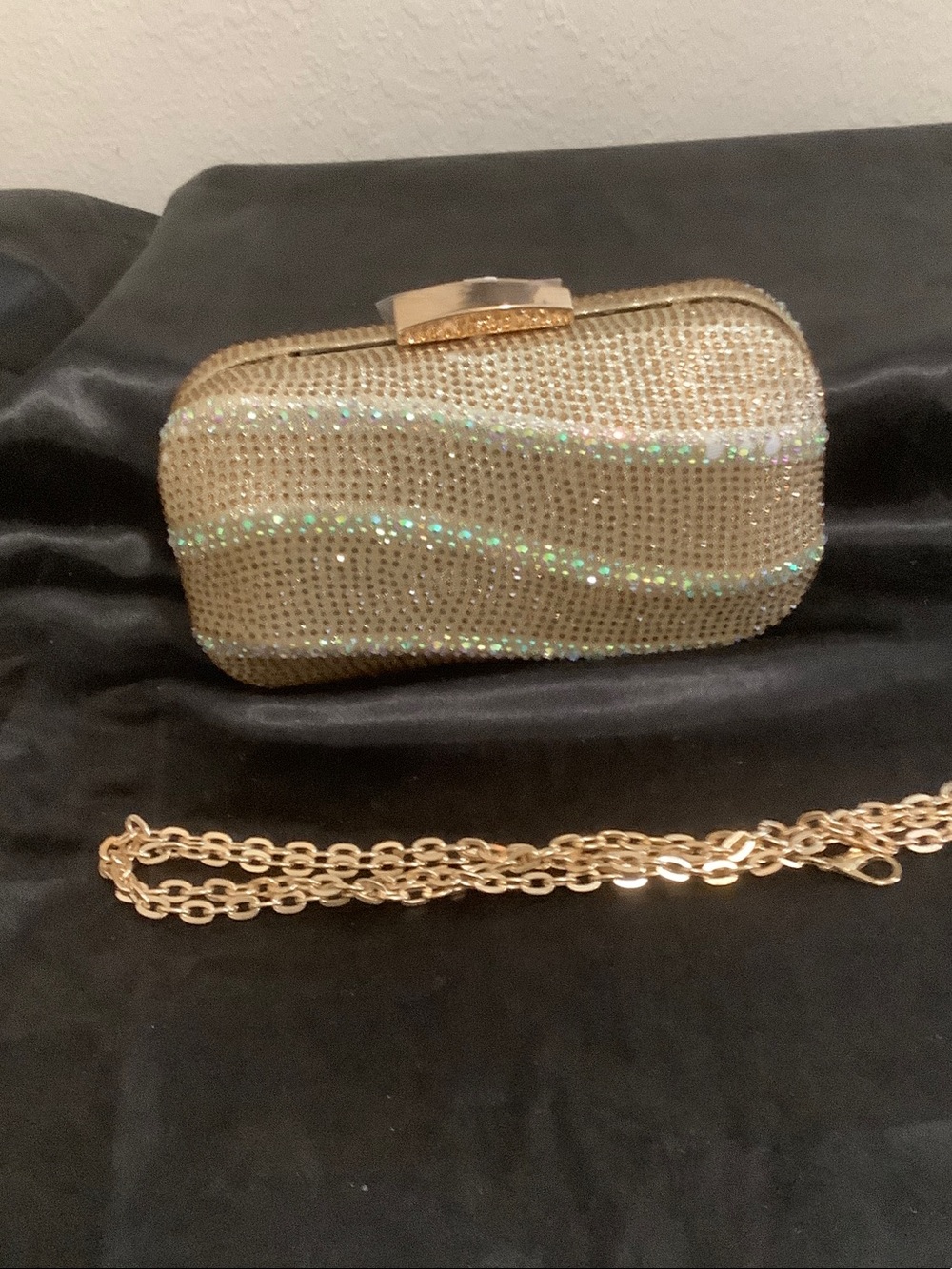 Gold Rhinestone Evening Clutch Bag with Chain Strap